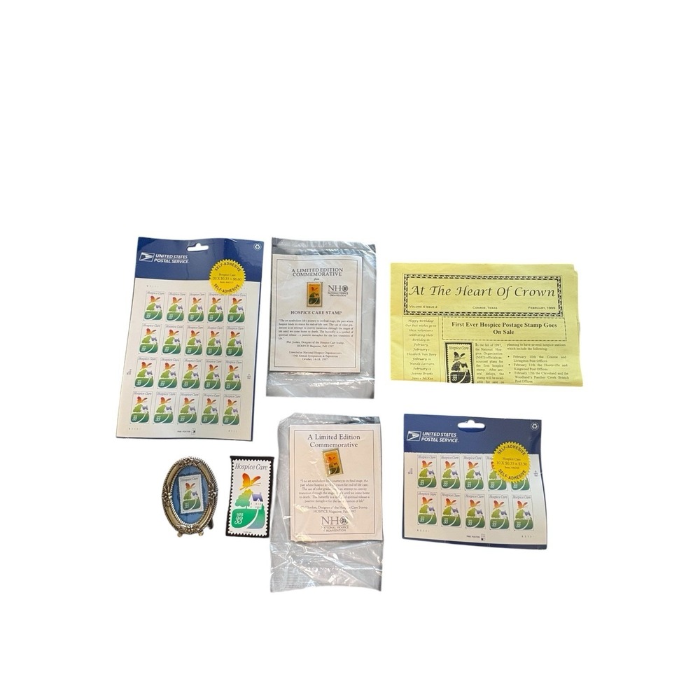 1997 Hospice Care USPS Stamp Lot Frame Magnet Pins NHO Memorabilia